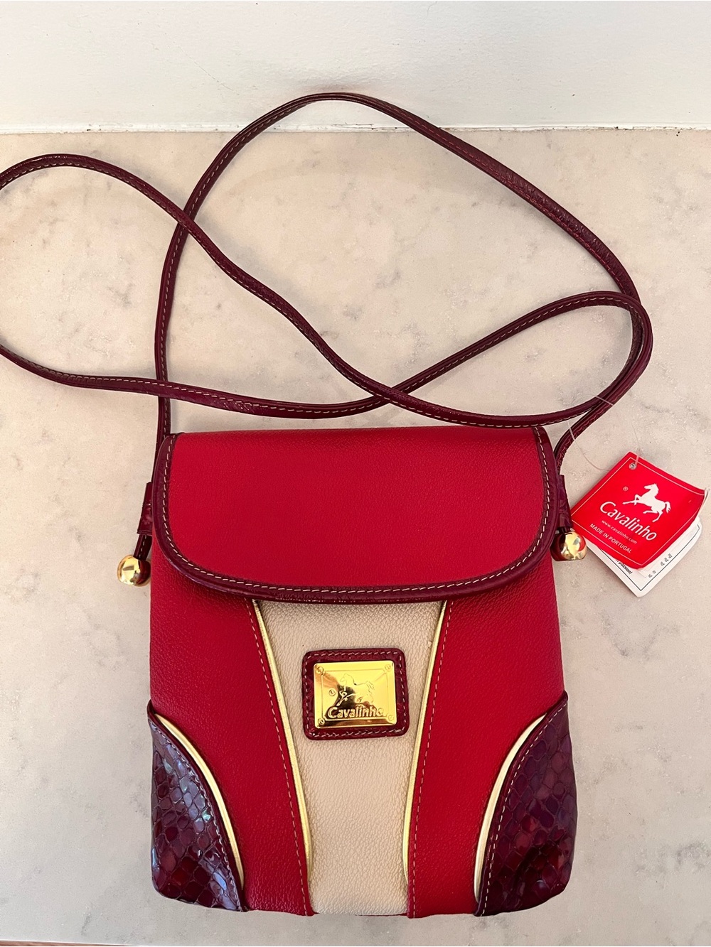 NWT Red Leather Crossbody Made in Portugal Cavalinho European Y2K
